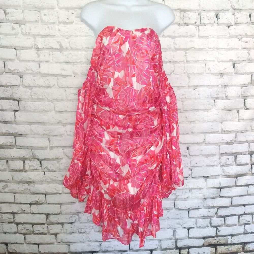 Shein Dress Womens Large Pink Metallic Off Shoulder Long Sleeve Ruched Ruffle